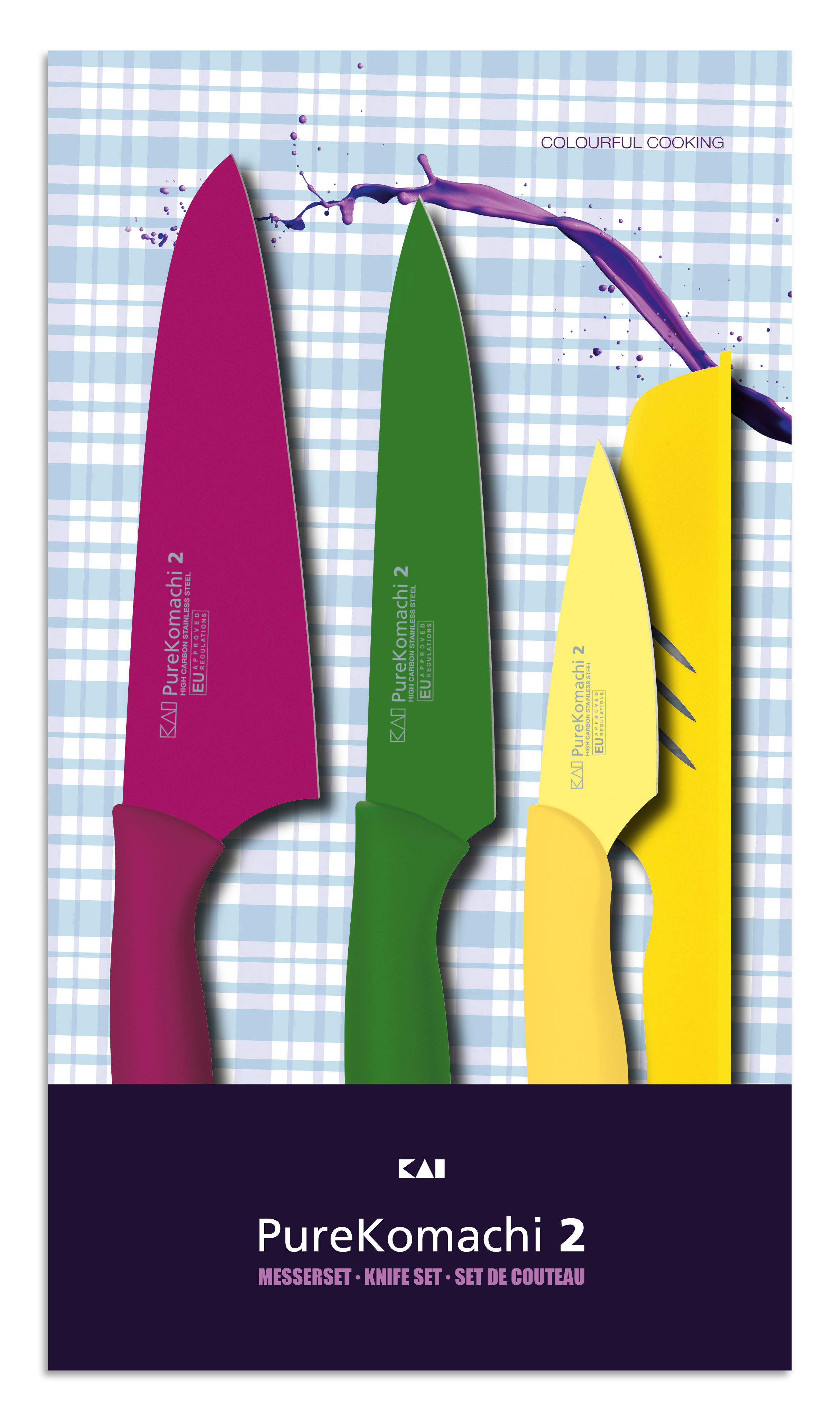 KAI Pure Komachi 2 Starter-Messer-Set bestehend aus
Officemesser 4" (10,0 cm), Allzweckmesser 6" (15,0 cm)
und Gemüsemesser 6" (15,0 cm) ABS-0310