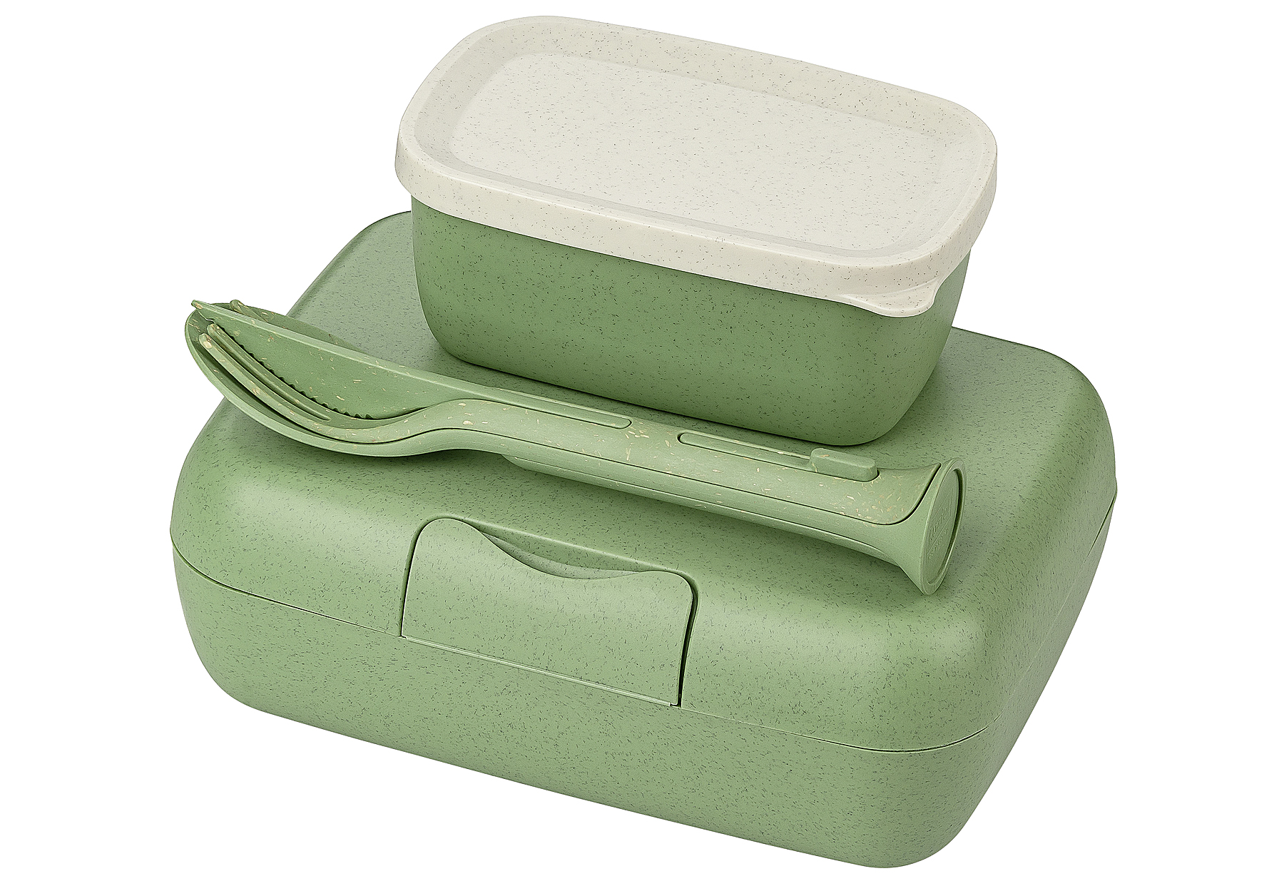 Koziol Lunchbox-Set + Besteck-Set CANDY READY nature leaf