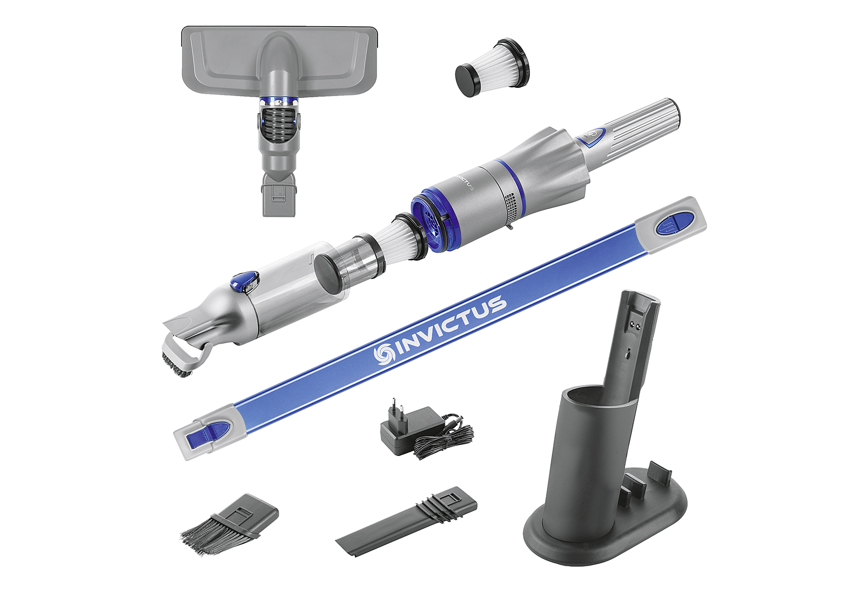 INVICTUS ONE 2.0 Akkusauger anthrazit-blau 12teilig INVICTUS ONE 2.0 Akkusauger anthrazit-blau 12teilig