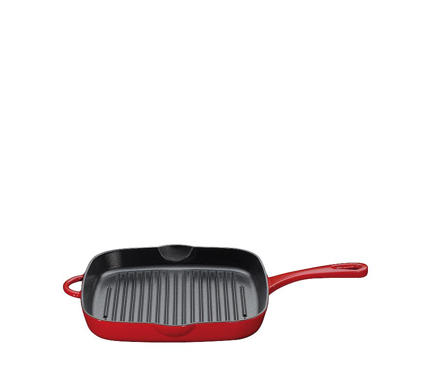 KÜCHENPROFI Grillpfanne Gusseisen eckig 26x26x3,5cm rot