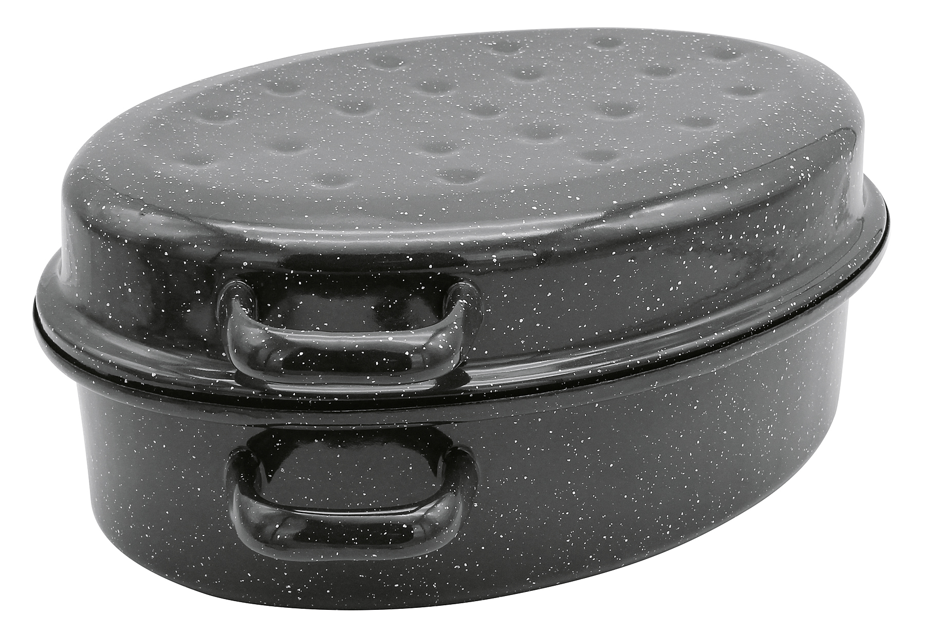 KARL KRÜGER Gänsebräter oval 4,5 l Ø34cm emailliert schwarz/weiß gesprenkelt KARL KRÜGER Gänsebräter oval 4,5 l Ø34cm emailliert schwarz/weiß gesprenkelt