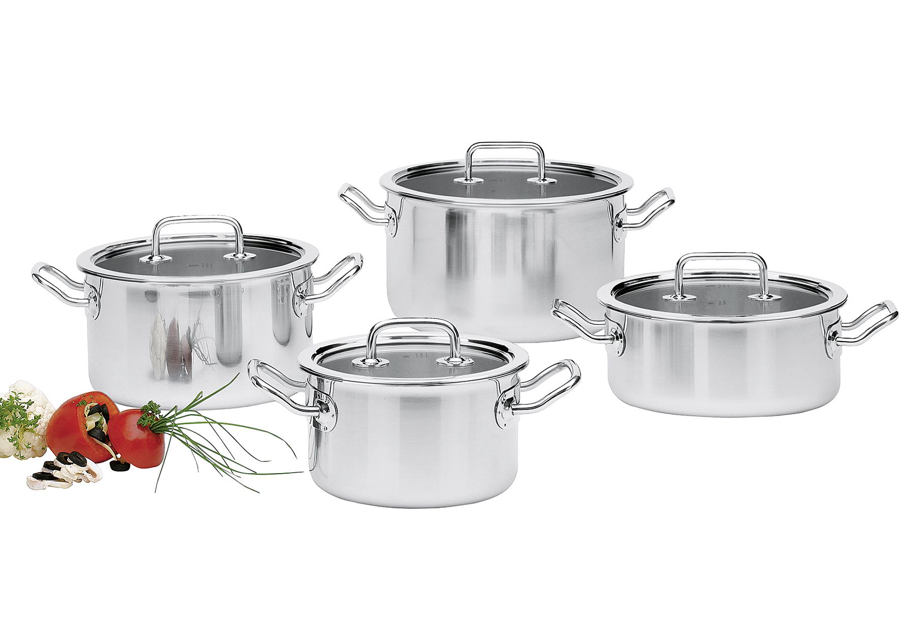 Spring Topf-Set Mit Glasdeckel Brigade Basic 4-teilig Silber