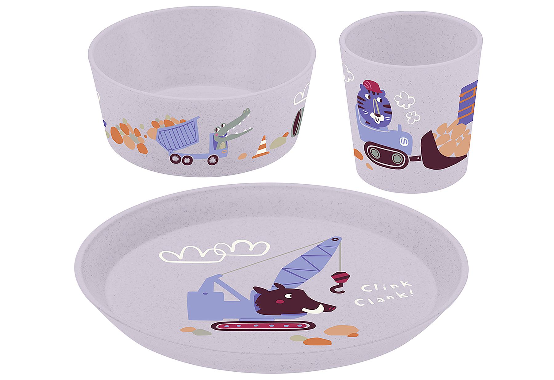 KOZIOL Kleiner Teller + Schale + Becher, CONNECT TRUCKS organic purple grey