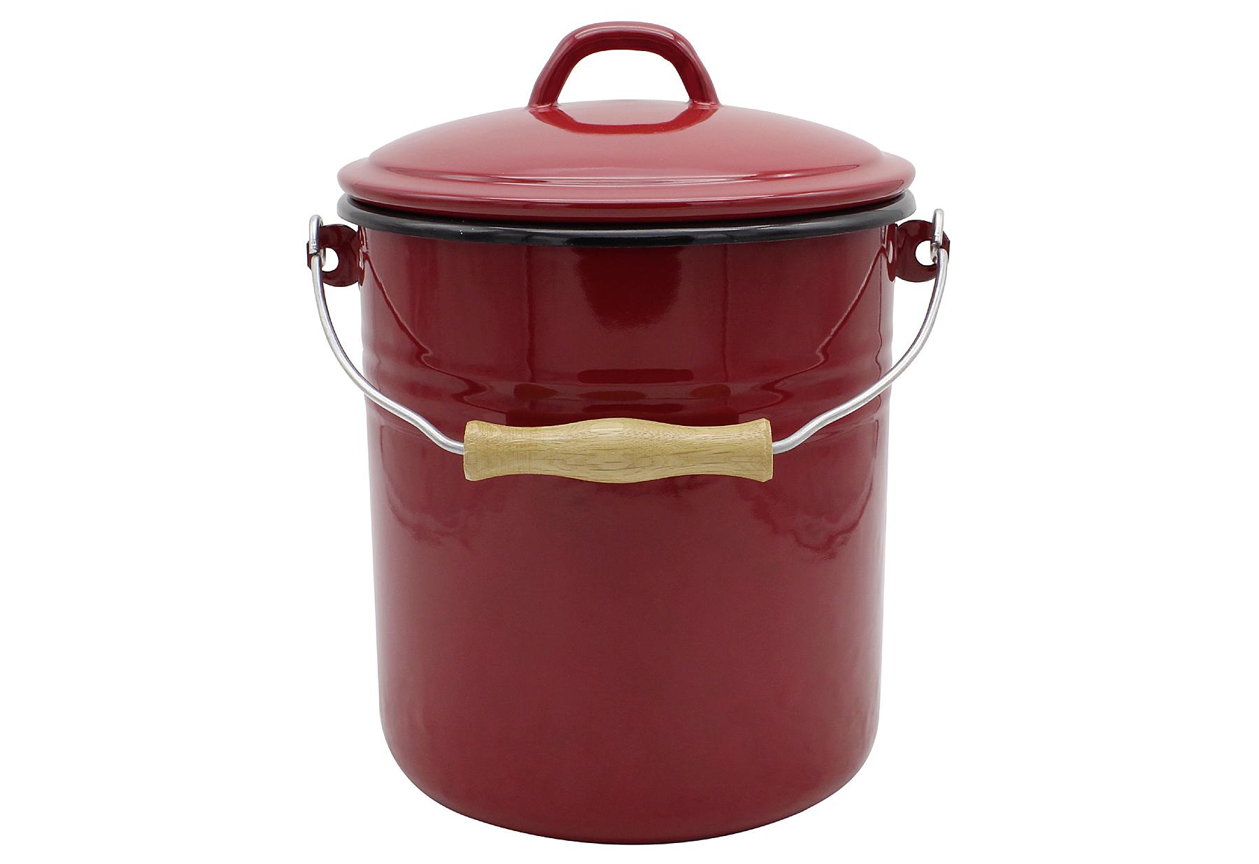 KARL KRÜGER Emaille Mülleimer mit Deckel 5000 ml rot/schwarz