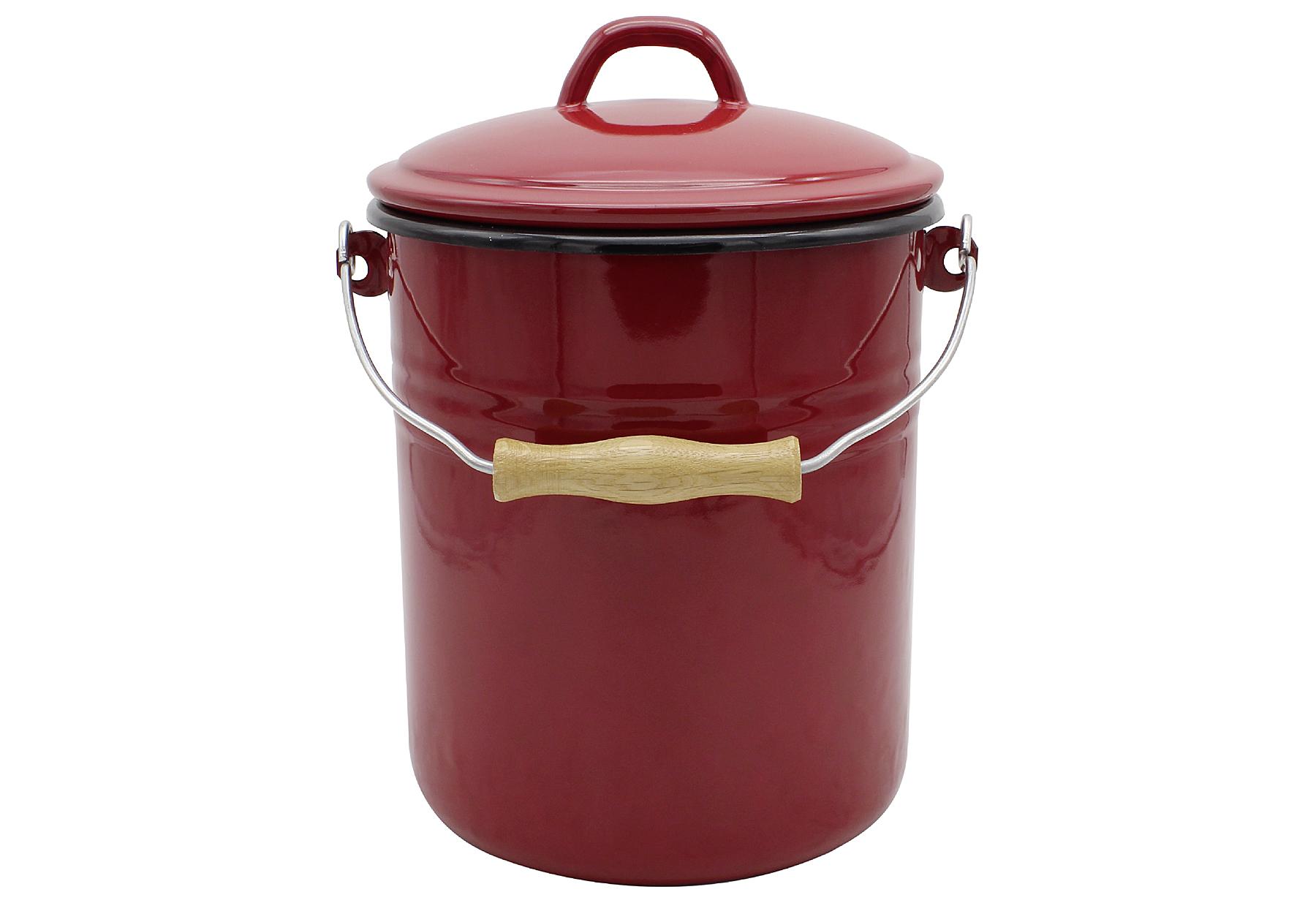 KARL KRÜGER Emaille Mülleimer mit Deckel 10000 ml rot/schwarz