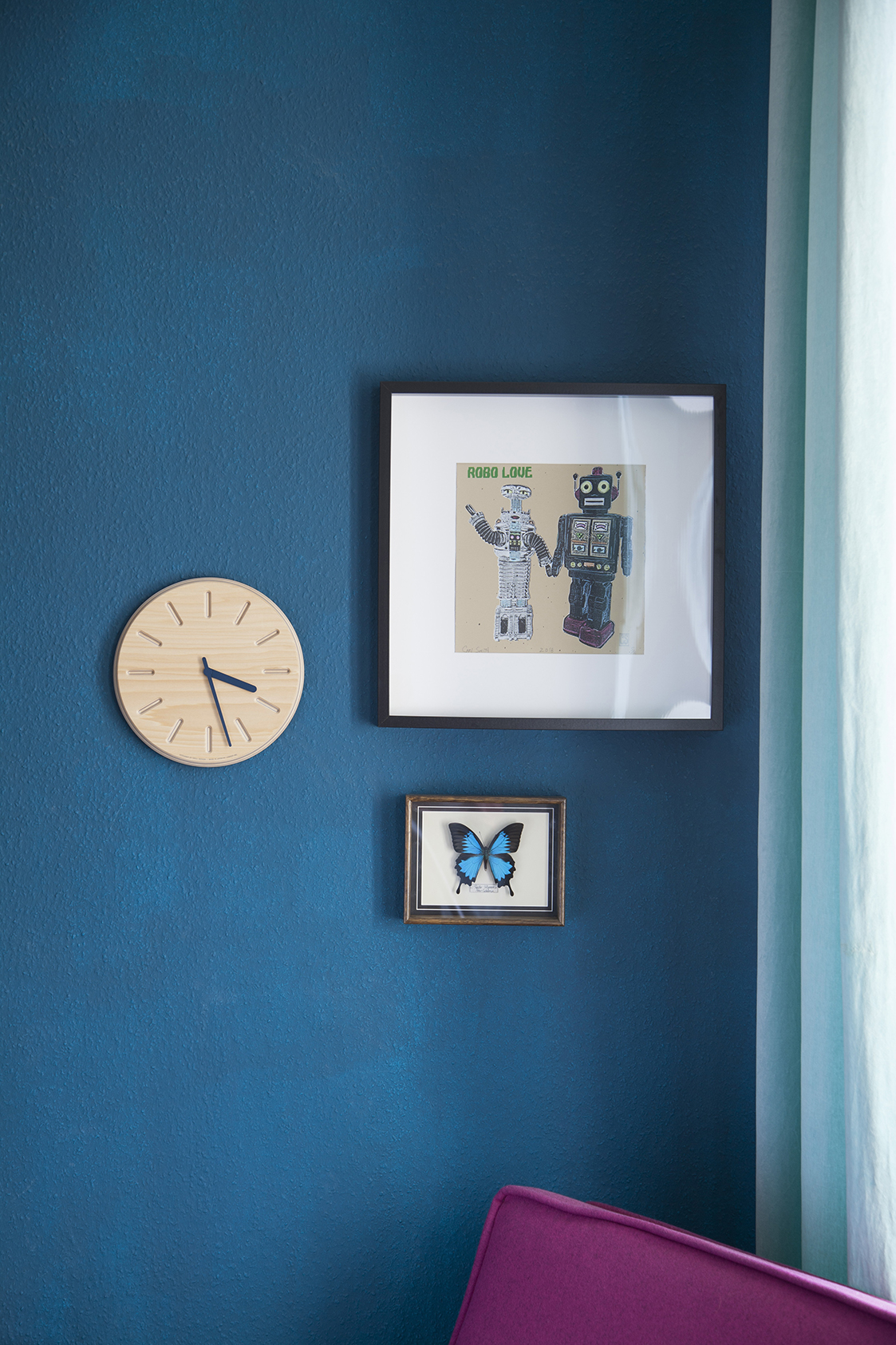 Lemnos Wanduhr Paper-Wood CLOCK line / navy