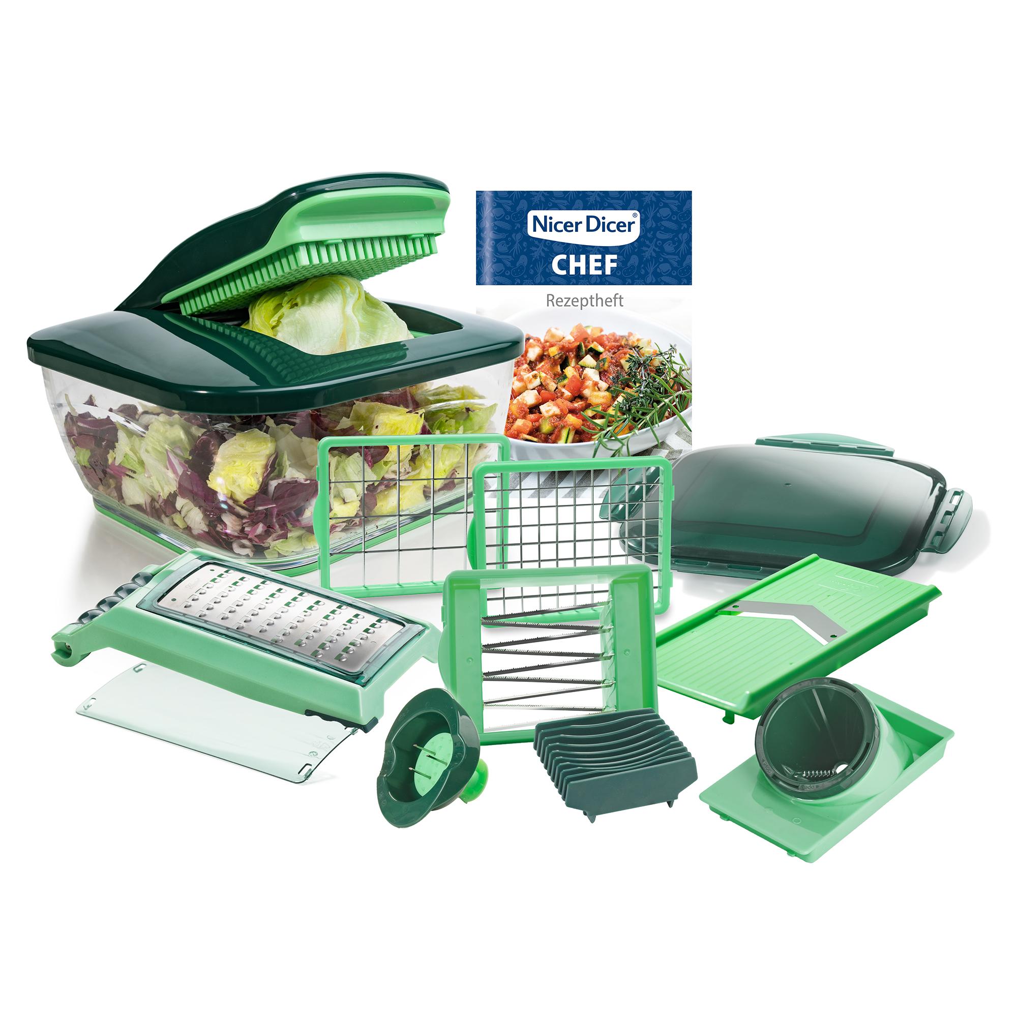 GENIUS Nicer Dicer Chef - Set 15-teilig Dunkelgrün, Hellgrün, Transparent, Weiß