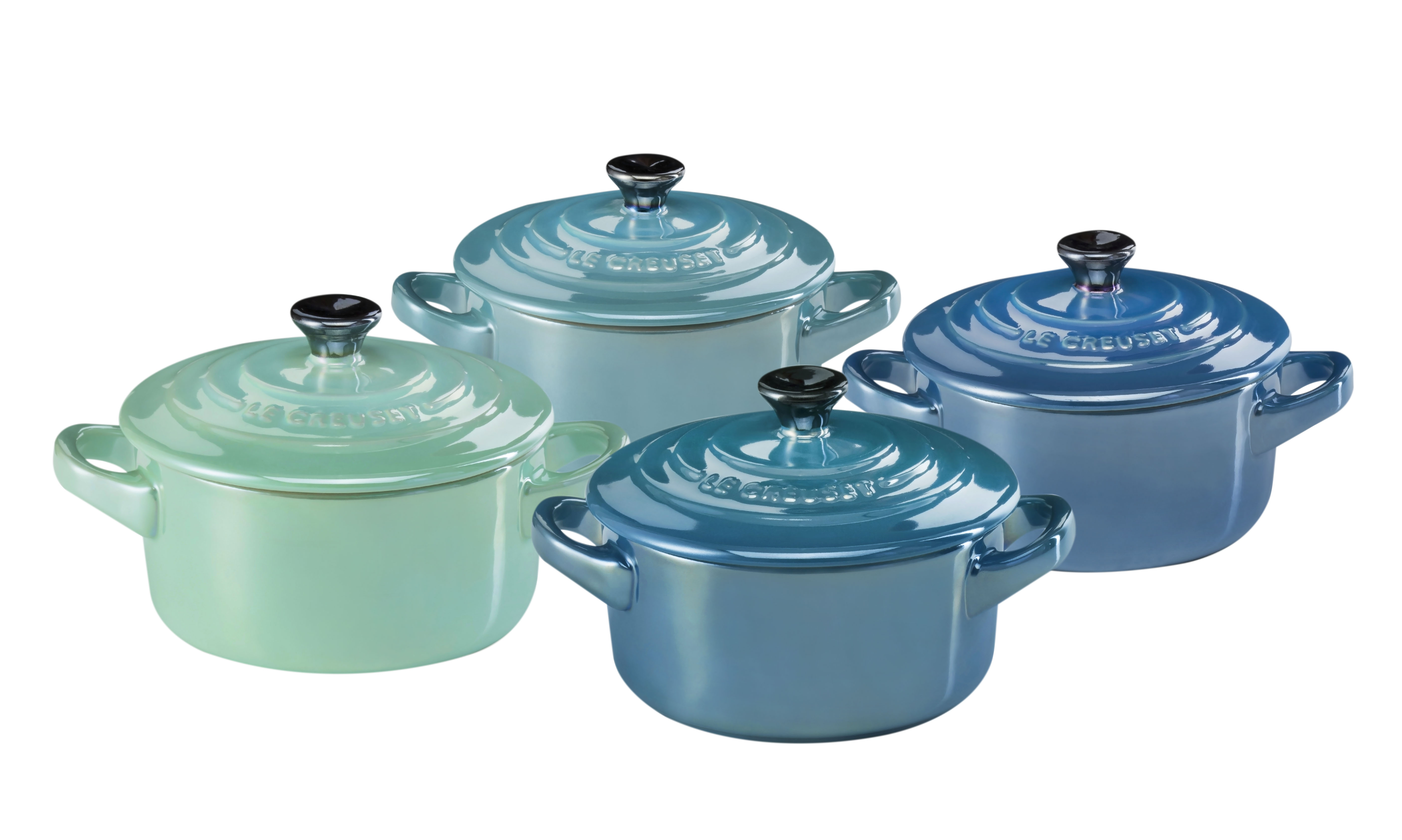 Le Creuset MINI-COCOTTE 4ER SET METALLICS BLAU-GRÜN