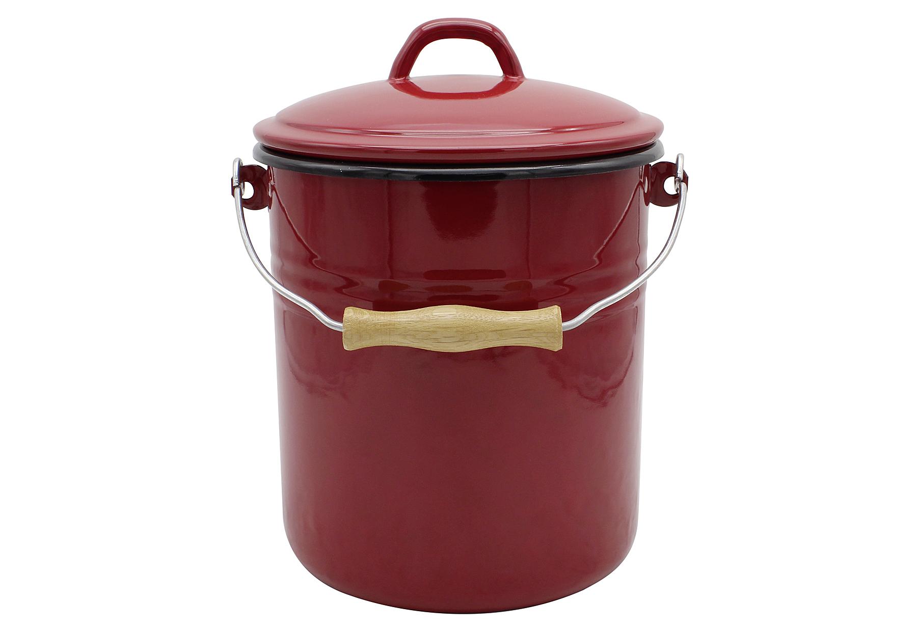 KARL KRÜGER Emaille Mülleimer mit Deckel 3000 ml rot/schwarz
