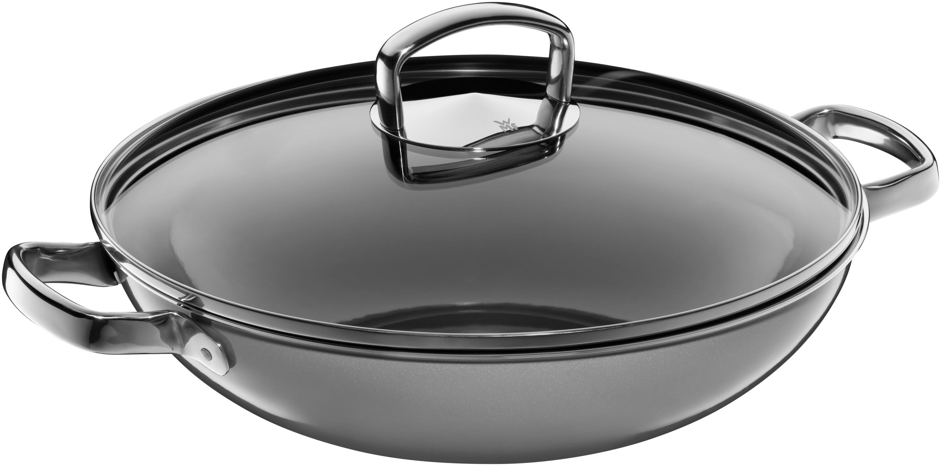 WMF Fusiontec Mineral Wok mit Glasdeckel, 32 cm, Platinum